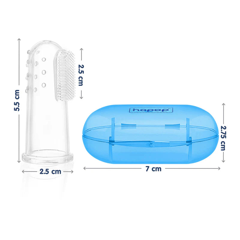 Hopop Silicone Baby Finger Toothbrush with Case | Great for Massaging & Cleaning Gums | BPA-Free Soft Finger Manual Toothbrush For Kids & New Born Baby | Oral Care For 0+ Months