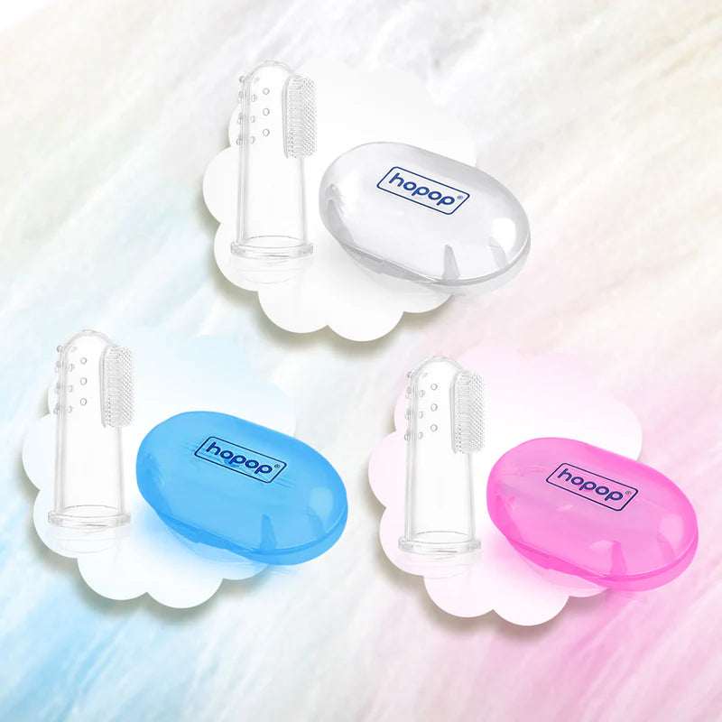 Hopop Silicone Baby Finger Toothbrush with Case | Great for Massaging & Cleaning Gums | BPA-Free Soft Finger Manual Toothbrush For Kids & New Born Baby | Oral Care For 0+ Months