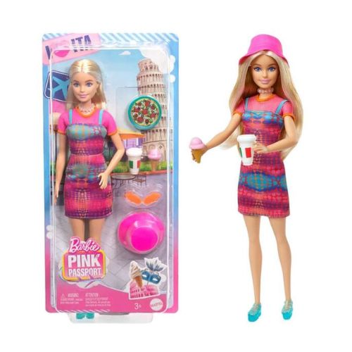 Barbie Doll Set with Clothes & Accessories, Pink Passport Italy Adventures, Includes Blonde Doll & Food Pieces