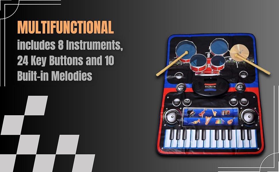 2-in-1 Musical jam playmat (Carpet Piano), Musical Toy for Kids Above 3 Years (Multi-Color)