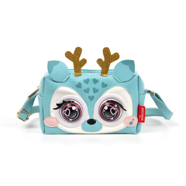 Little Winkling Elf Deer Purse | Interactive Sling Bag for Girls with Blinking Eyes &amp; Music, Kids' Crossbody Bag (Colour - Teal)