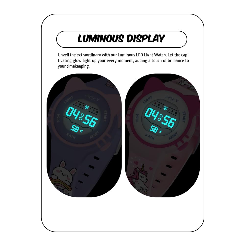 SPIKY Cat Ears Digital Sports Watch for Kids | Multifunctional with Luminous Display & Alarm | Water Resistant & Silicone Strap | Best Birthday Gift Wrist Watches for Girls & Boys | Age 2-14 yrs