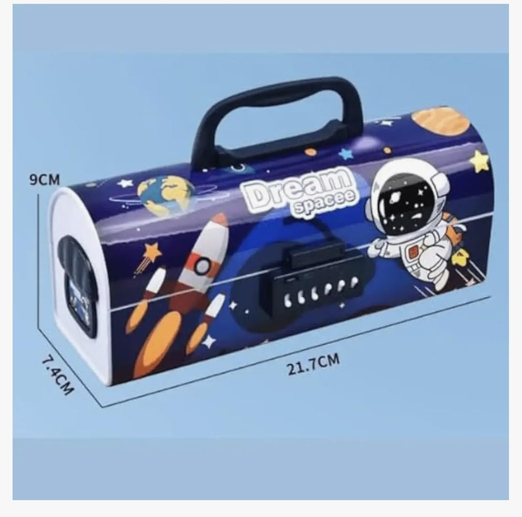 Dream Space Kids Pen&Pencil Box Suitcase style password lock pencil case, Space Theme Design with Astronaut,Blue,Multi-Layer Pencil Box For Kids,Boys,Girls,Stationary Organizer Case,Return Gift