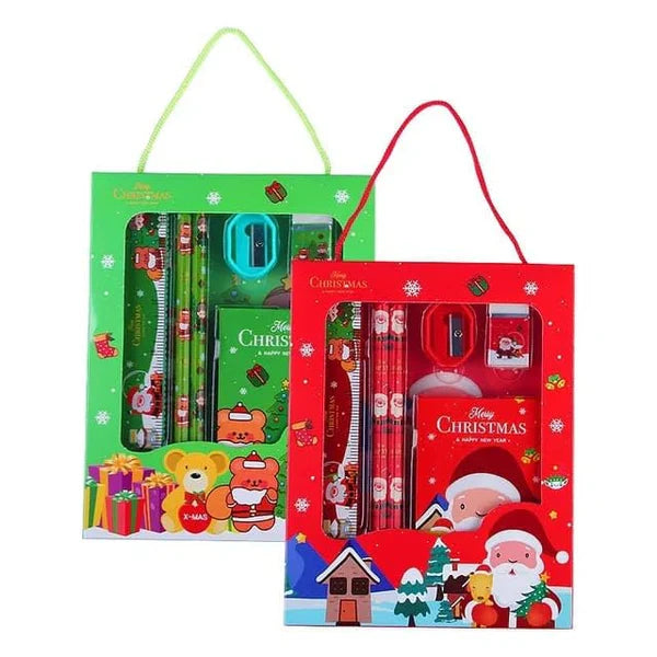Christmas Stationery Giftset (Pack of 6 Items) 1 Eraser, 1 Sharpener, 1 Scale, 1 Diary, 2 Pencils for Kids
