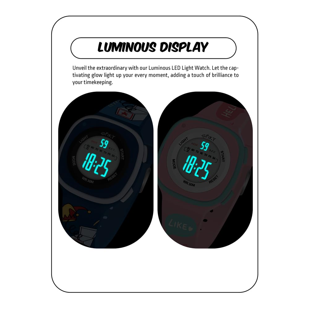 SPIKY Digital Sports Watch for Kids | Multifunctional, Luminous Display, Alarm | Water Resistant & Printed Silicone Strap | Best Birthday Gift Wrist Watches for Girls & Boys | Age 2-14 yrs