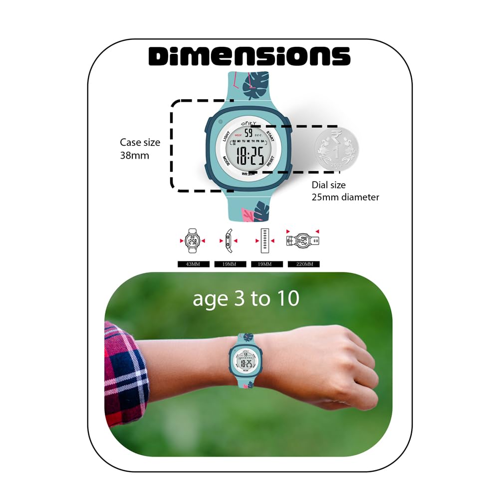 SPIKY Digital Sports Watch for Kids | Multifunctional, Luminous Display, Alarm | Water Resistant & Printed Silicone Strap | Best Birthday Gift Wrist Watches for Girls & Boys | Age 2-14 yrs