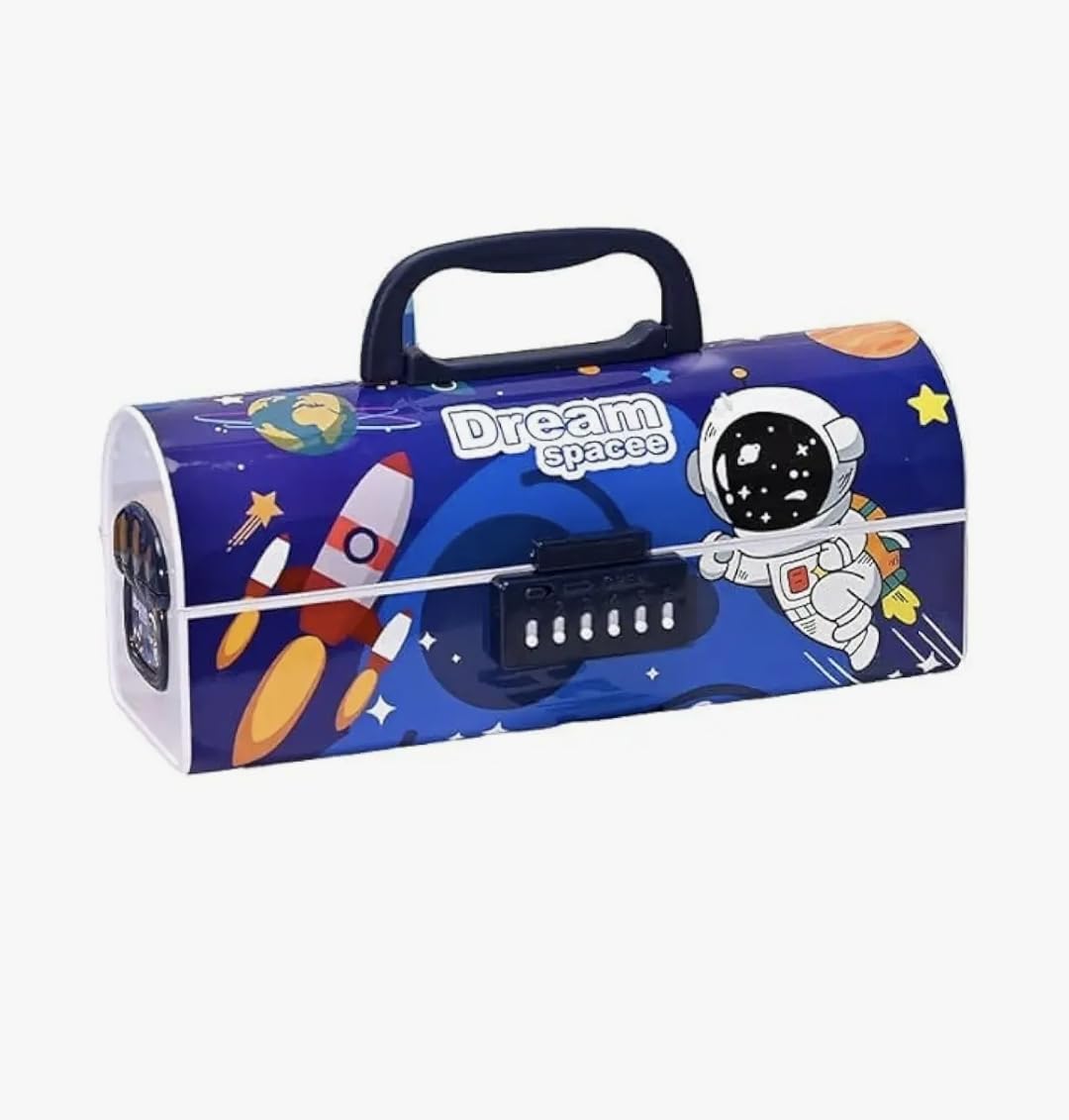 Dream Space Kids Pen&Pencil Box Suitcase style password lock pencil case, Space Theme Design with Astronaut,Blue,Multi-Layer Pencil Box For Kids,Boys,Girls,Stationary Organizer Case,Return Gift