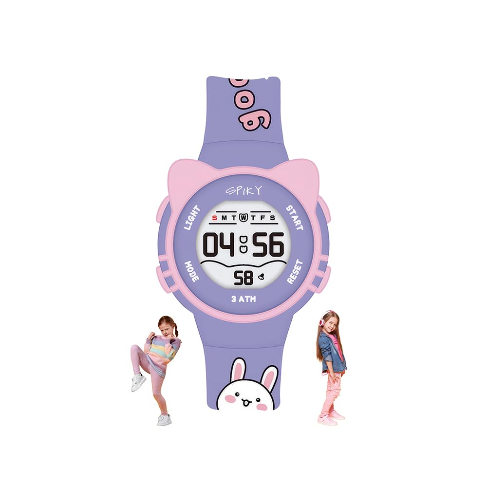 SPIKY Cat Ears Digital Sports Watch for Kids | Multifunctional with Luminous Display & Alarm | Water Resistant & Silicone Strap | Best Birthday Gift Wrist Watches for Girls & Boys | Age 2-14 yrs