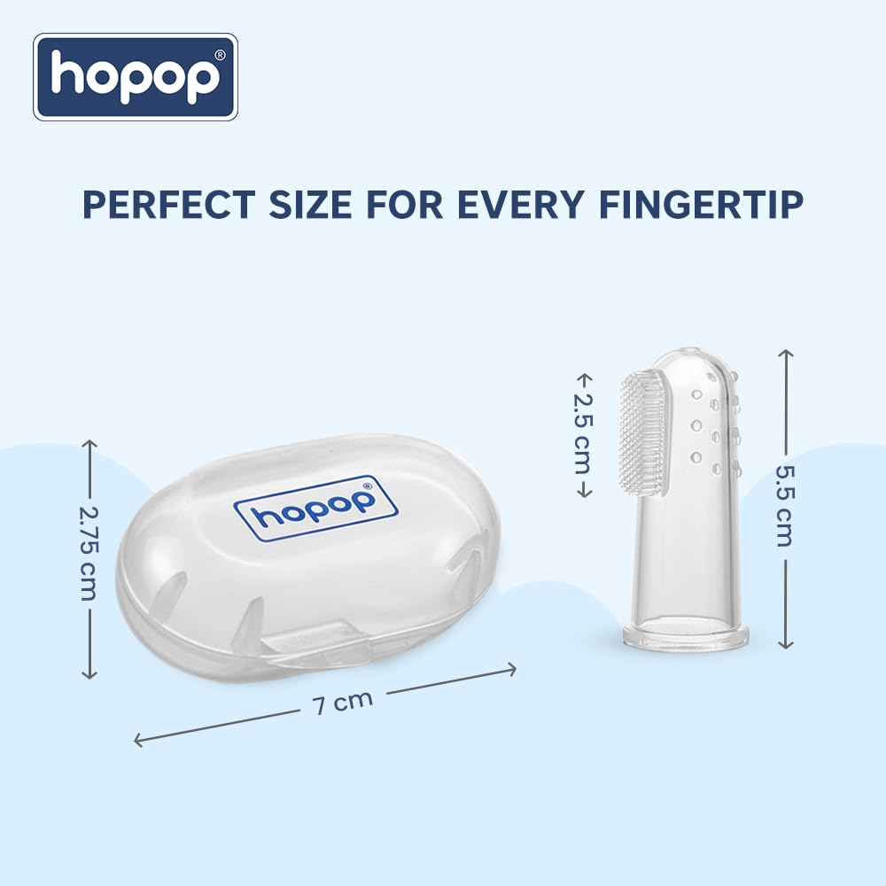 Hopop Silicone Baby Finger Toothbrush with Case | Great for Massaging & Cleaning Gums | BPA-Free Soft Finger Manual Toothbrush For Kids & New Born Baby | Oral Care For 0+ Months | Pack of 2