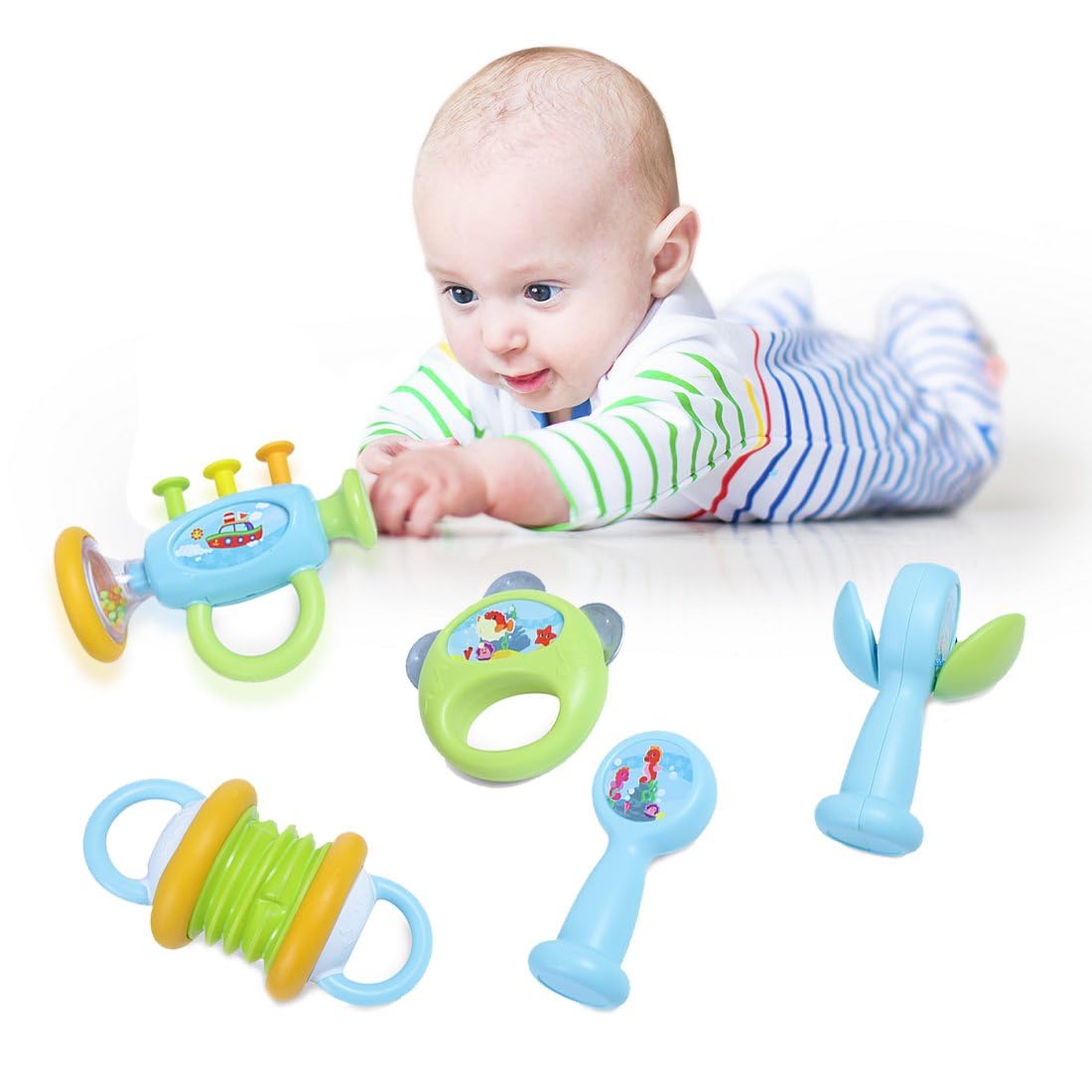 TOY-STATION ABC Music Rattle Teether | Musical Toy Set with Colorful Instruments, Fun Sounds, Rhythm Development | Fun and Creative Music Playset for Boys and Girls | Safe and Durable