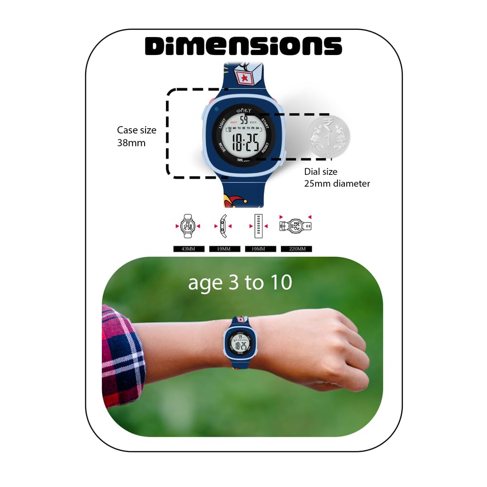 SPIKY Digital Sports Watch for Kids | Multifunctional, Luminous Display, Alarm | Water Resistant & Printed Silicone Strap | Best Birthday Gift Wrist Watches for Girls & Boys | Age 2-14 yrs