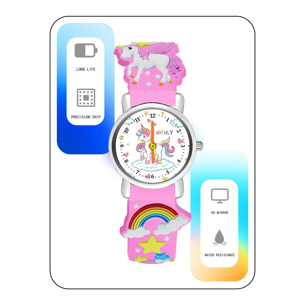 SPIKY Analog Watch for Kids | Unicorn Designer Printed Strap | Water Resistant | Stylish Unisex Best Birthday Gift | Analogue Wrist Watches for Girls & Boys | Age 2-14 yrs