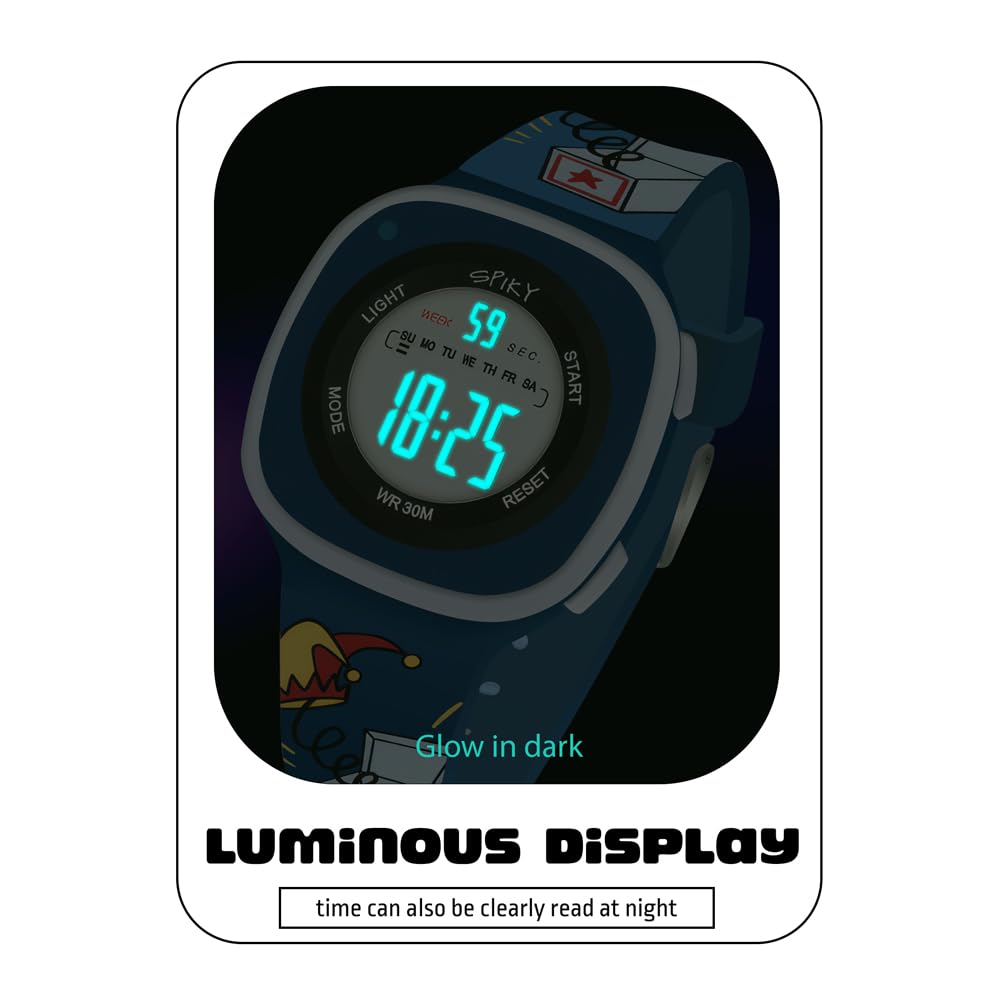 SPIKY Digital Sports Watch for Kids | Multifunctional, Luminous Display, Alarm | Water Resistant & Printed Silicone Strap | Best Birthday Gift Wrist Watches for Girls & Boys | Age 2-14 yrs