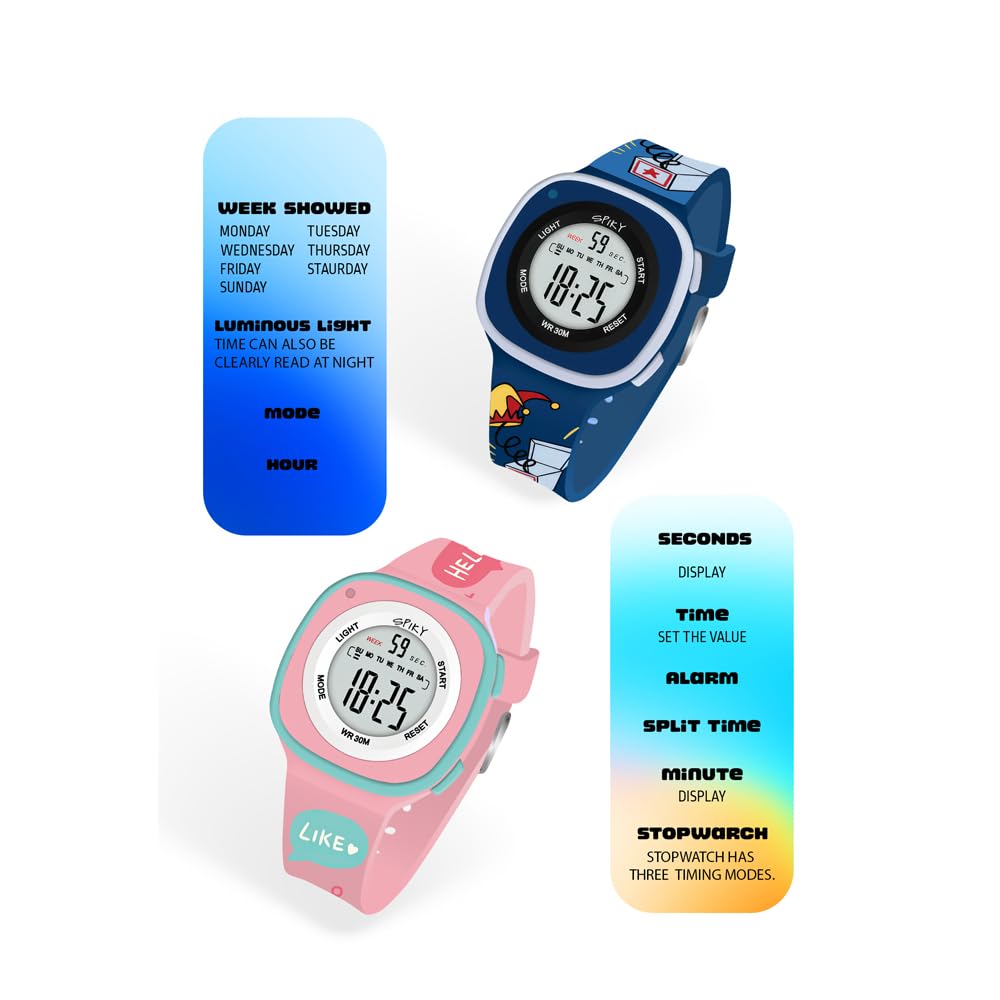 SPIKY Digital Sports Watch for Kids | Multifunctional, Luminous Display, Alarm | Water Resistant & Printed Silicone Strap | Best Birthday Gift Wrist Watches for Girls & Boys | Age 2-14 yrs