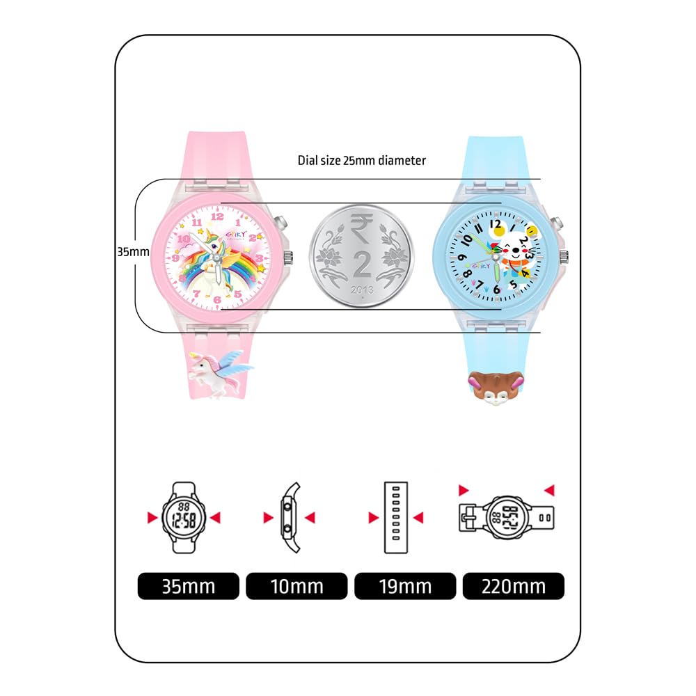 SPIKY Analog Watch for Kids | 3D Cartoon | 7 Multicolor LED Luminous Lights with Silicone Strap | Unisex Best Birthday Gift | Analogue Wrist Watches for Boys & Girls | Age 3-10 yrs
