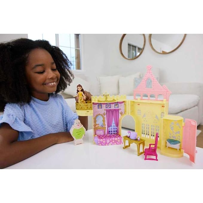 Disney Princess Mattel Toys, Storytime Stackers Belle's Castle, Stackable Doll House with Small Doll & 9 Pieces, Inspired by The Disney Movie