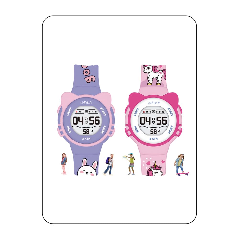 SPIKY Cat Ears Digital Sports Watch for Kids | Multifunctional with Luminous Display & Alarm | Water Resistant & Silicone Strap | Best Birthday Gift Wrist Watches for Girls & Boys | Age 2-14 yrs