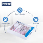 Hopop Grooming Kit for Newborn | 7 in 1 Baby Grooming Kit | Suitable for Newborns & Toddlers | Soft Bristle Hair Brush, Rounded Teeth Hair Comb, Nail Scissors, Nail Cutter, Nail File, Nose Cleaner, Finger Toothbrush with protective case | Blue