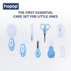 Hopop Grooming Kit for Newborn | 7 in 1 Baby Grooming Kit | Suitable for Newborns & Toddlers | Soft Bristle Hair Brush, Rounded Teeth Hair Comb, Nail Scissors, Nail Cutter, Nail File, Nose Cleaner, Finger Toothbrush with protective case | Blue