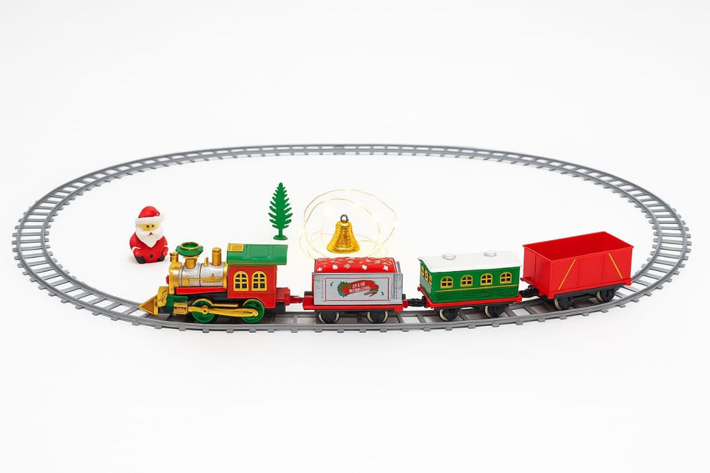FunBlast Christmas Musical Train Set – 22 Pcs Electric Track Train with Real Water Smoke, Rechargeable Battery, LED Lights and Music, Santa, Bell & Tree Decoration Items for 3+ Years Kids, Boys, Girls