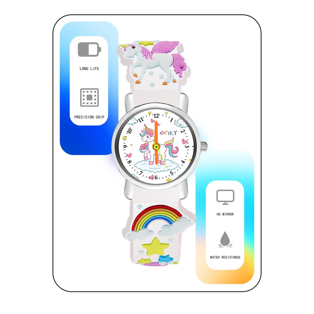 SPIKY Analog Watch for Kids | Unicorn Designer Printed Strap | Water Resistant | Stylish Unisex Best Birthday Gift | Analogue Wrist Watches for Girls & Boys | Age 2-14 yrs