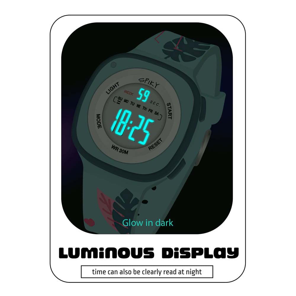 SPIKY Digital Sports Watch for Kids | Multifunctional, Luminous Display, Alarm | Water Resistant & Printed Silicone Strap | Best Birthday Gift Wrist Watches for Girls & Boys | Age 2-14 yrs