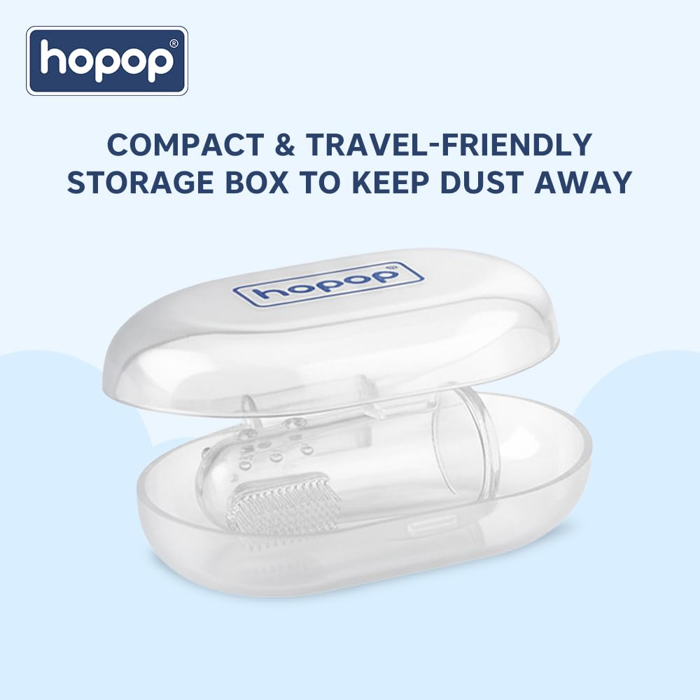 Hopop Silicone Baby Finger Toothbrush with Case | Great for Massaging & Cleaning Gums | BPA-Free Soft Finger Manual Toothbrush For Kids & New Born Baby | Oral Care For 0+ Months | Pack of 2