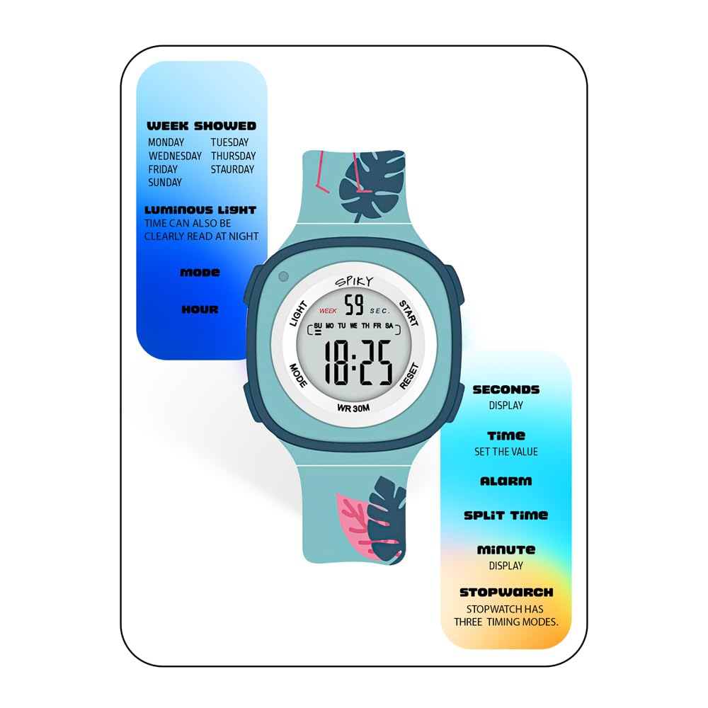 SPIKY Digital Sports Watch for Kids | Multifunctional, Luminous Display, Alarm | Water Resistant & Printed Silicone Strap | Best Birthday Gift Wrist Watches for Girls & Boys | Age 2-14 yrs