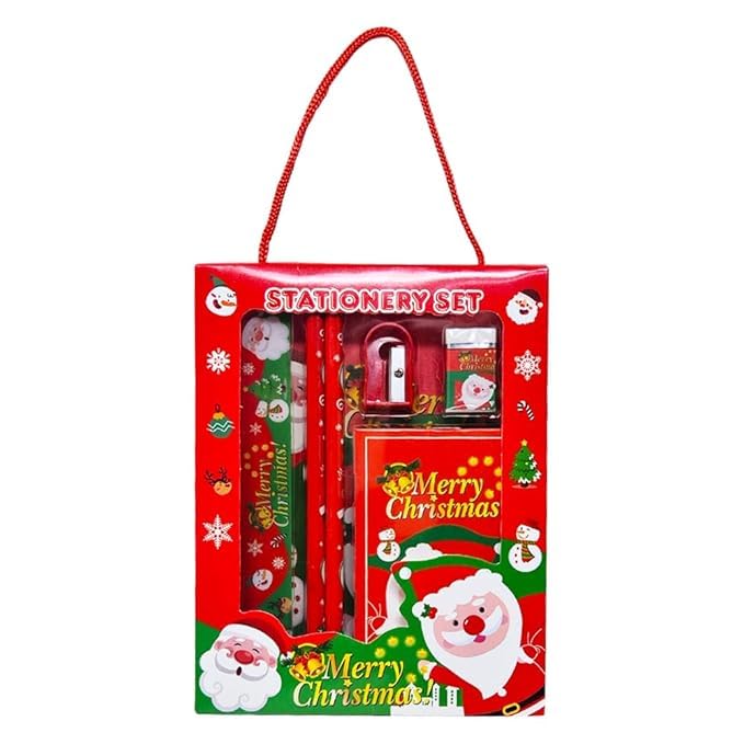 Christmas Stationery Giftset (Pack of 6 Items) 1 Eraser, 1 Sharpener, 1 Scale, 1 Diary, 2 Pencils for Kids