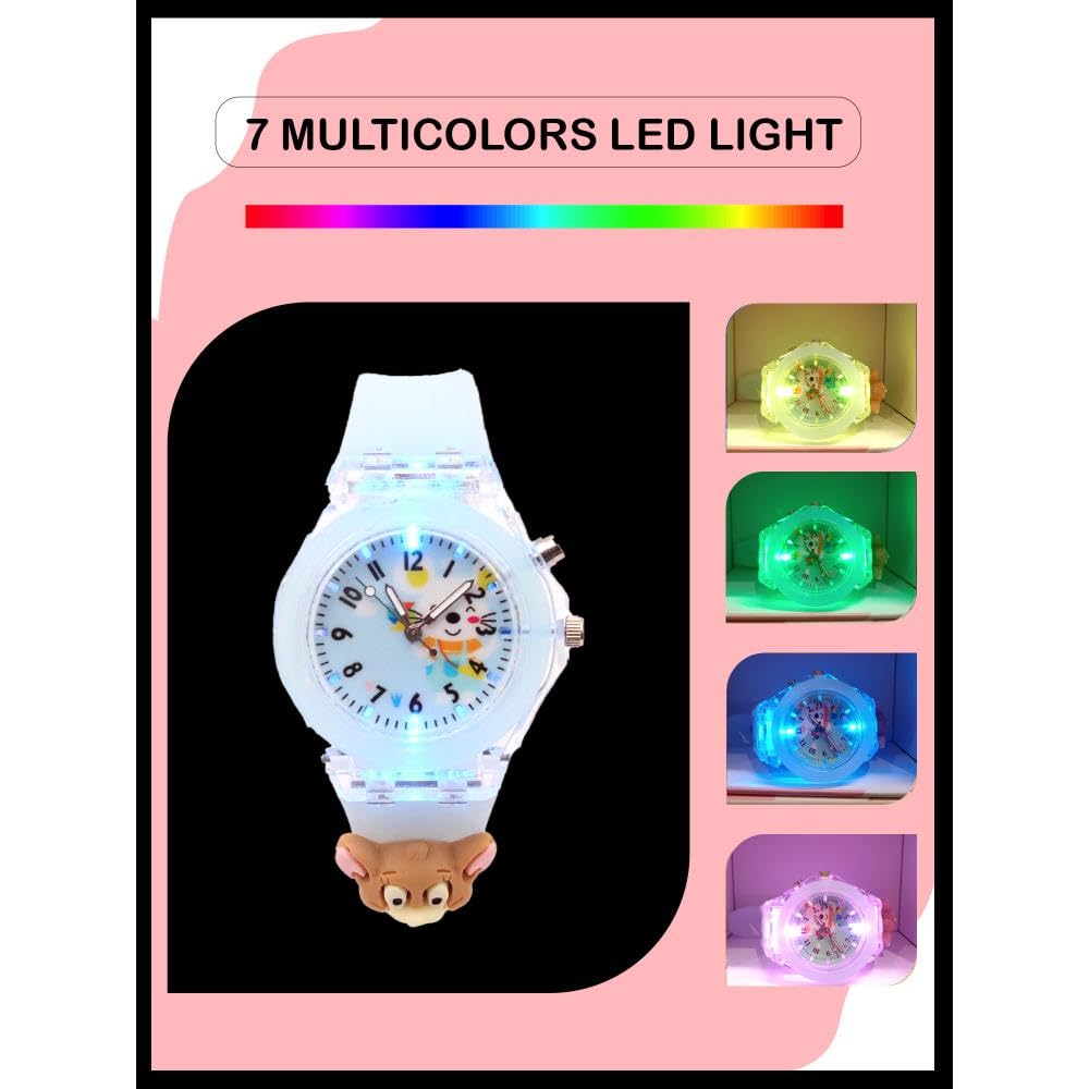 SPIKY Analog Watch for Kids | 3D Cartoon | 7 Multicolor LED Luminous Lights with Silicone Strap | Unisex Best Birthday Gift | Analogue Wrist Watches for Boys & Girls | Age 3-10 yrs