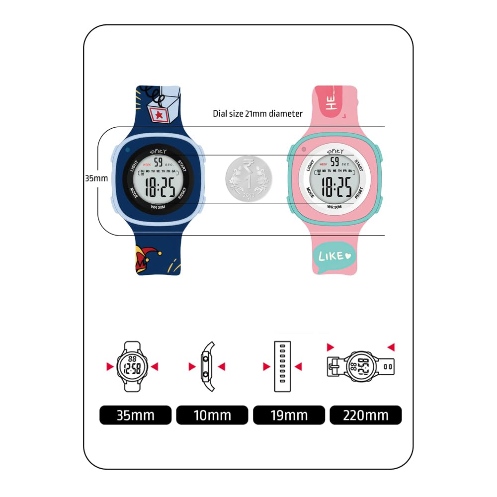 SPIKY Digital Sports Watch for Kids | Multifunctional, Luminous Display, Alarm | Water Resistant & Printed Silicone Strap | Best Birthday Gift Wrist Watches for Girls & Boys | Age 2-14 yrs