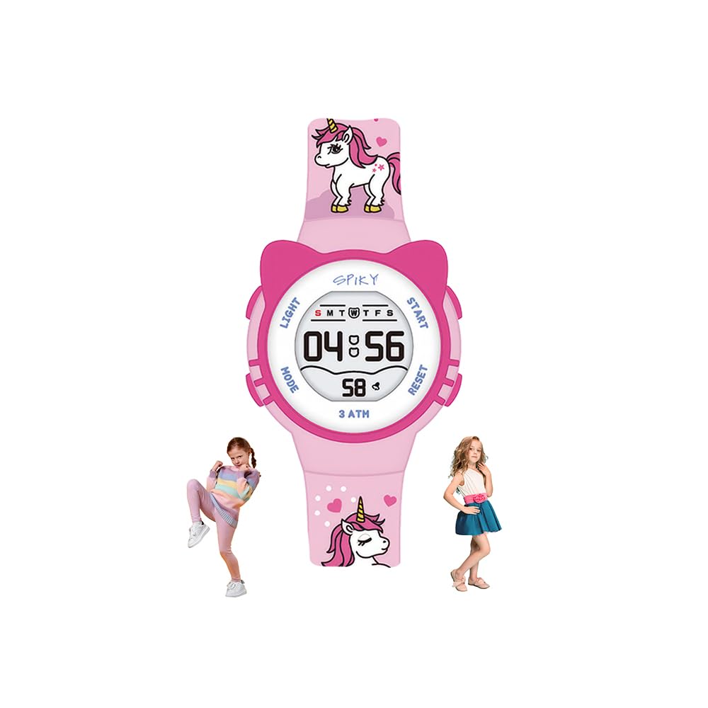 SPIKY Cat Ears Digital Sports Watch for Kids | Multifunctional with Luminous Display & Alarm | Water Resistant & Silicone Strap | Best Birthday Gift Wrist Watches for Girls & Boys | Age 2-14 yrs