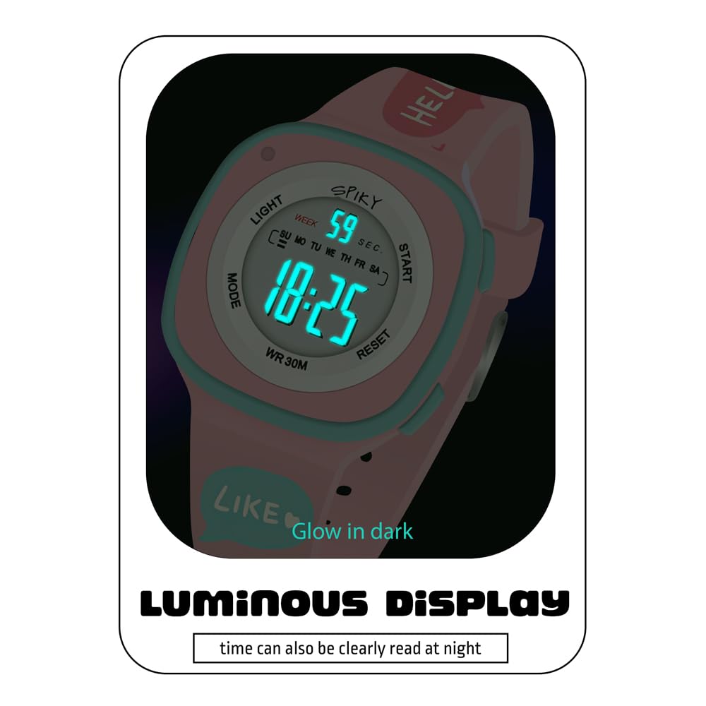 SPIKY Digital Sports Watch for Kids | Multifunctional, Luminous Display, Alarm | Water Resistant & Printed Silicone Strap | Best Birthday Gift Wrist Watches for Girls & Boys | Age 2-14 yrs