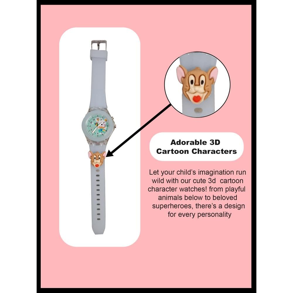 SPIKY Analog Watch for Kids | 3D Cartoon | 7 Multicolor LED Luminous Lights with Silicone Strap | Unisex Best Birthday Gift | Analogue Wrist Watches for Boys & Girls | Age 3-10 yrs