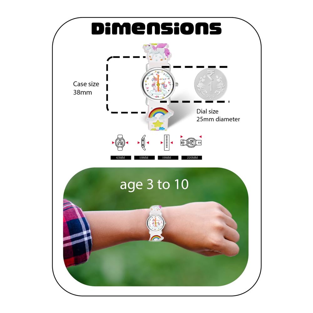SPIKY Analog Watch for Kids | Unicorn Designer Printed Strap | Water Resistant | Stylish Unisex Best Birthday Gift | Analogue Wrist Watches for Girls & Boys | Age 2-14 yrs