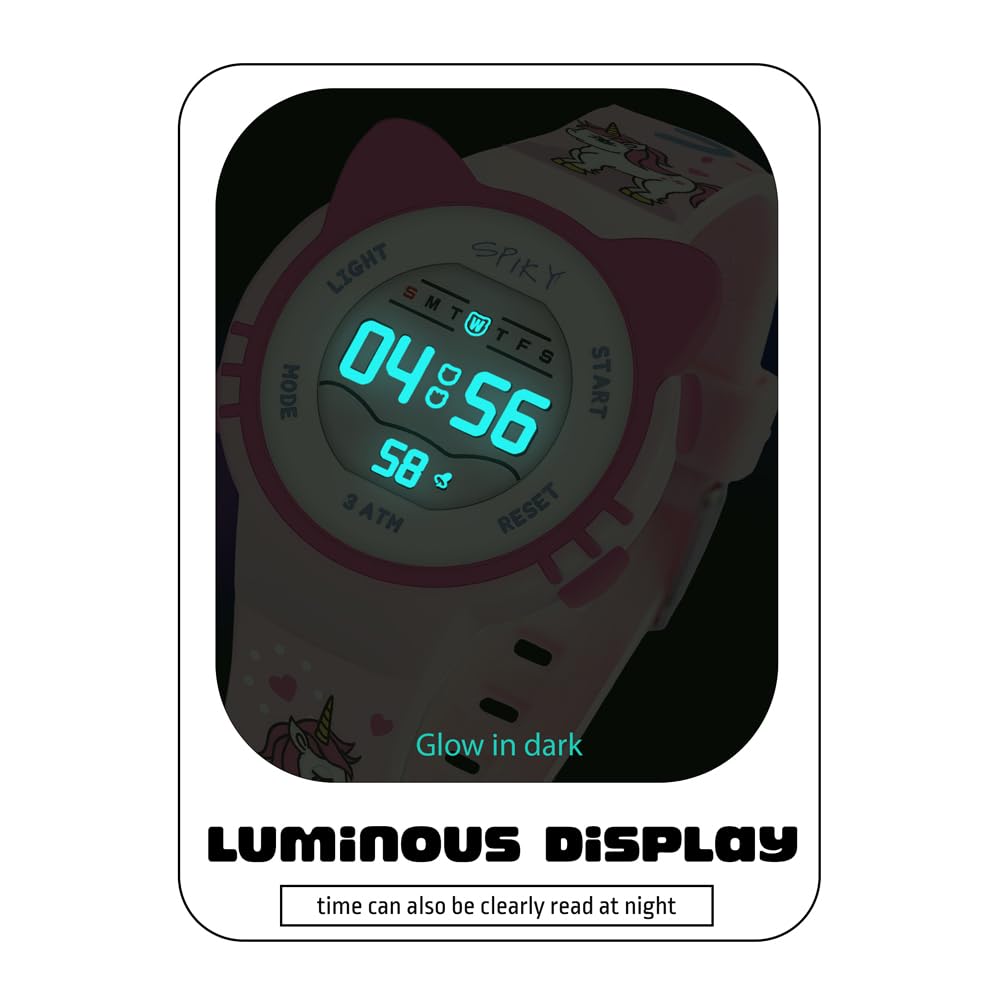 SPIKY Cat Ears Digital Sports Watch for Kids | Multifunctional with Luminous Display & Alarm | Water Resistant & Silicone Strap | Best Birthday Gift Wrist Watches for Girls & Boys | Age 2-14 yrs