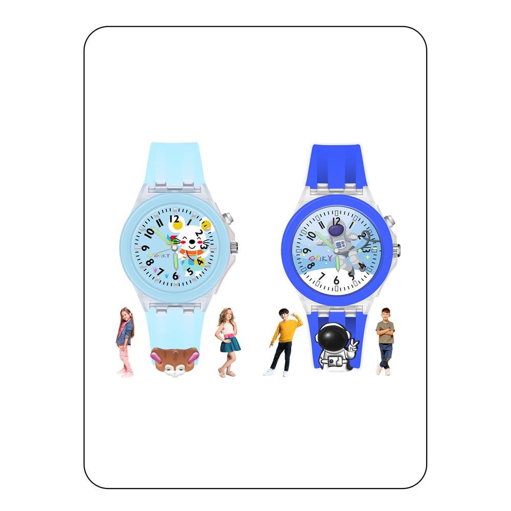 SPIKY Analog Watch for Kids | 3D Cartoon | 7 Multicolor LED Luminous Lights with Silicone Strap | Unisex Best Birthday Gift | Analogue Wrist Watches for Boys & Girls | Age 3-10 yrs