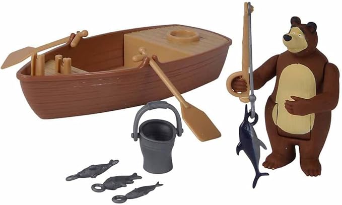 Masha and the Bear By Fratelli Playset(3 Inch Masha Series Bear Doll and Its Boat and Fishing Accessories)
