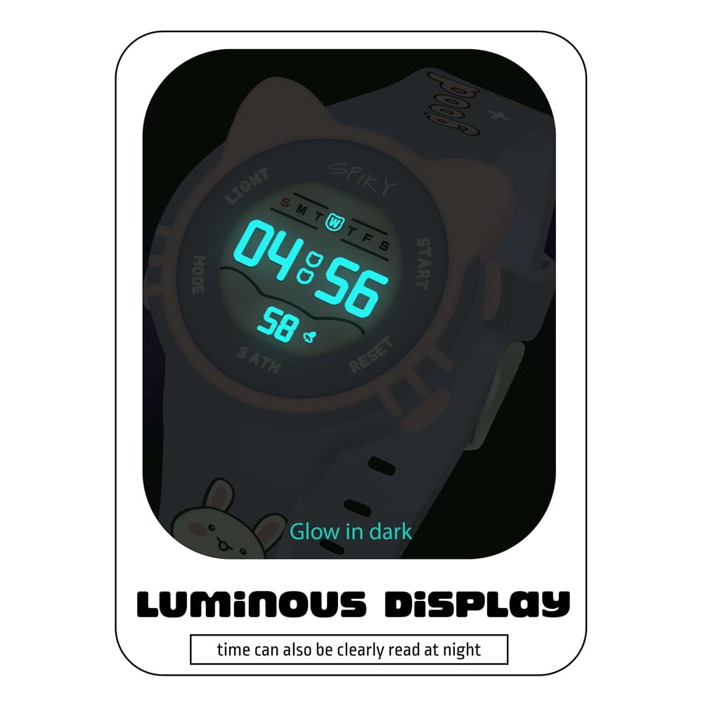 SPIKY Cat Ears Digital Sports Watch for Kids | Multifunctional with Luminous Display & Alarm | Water Resistant & Silicone Strap | Best Birthday Gift Wrist Watches for Girls & Boys | Age 2-14 yrs