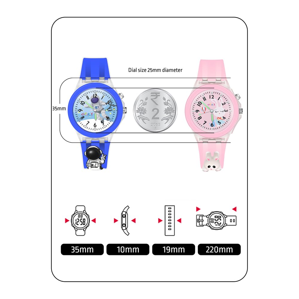 SPIKY Analog Watch for Kids | 3D Cartoon | 7 Multicolor LED Luminous Lights with Silicone Strap | Unisex Best Birthday Gift | Analogue Wrist Watches for Boys & Girls | Age 3-10 yrs