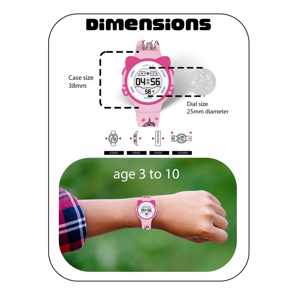 SPIKY Cat Ears Digital Sports Watch for Kids | Multifunctional with Luminous Display & Alarm | Water Resistant & Silicone Strap | Best Birthday Gift Wrist Watches for Girls & Boys | Age 2-14 yrs