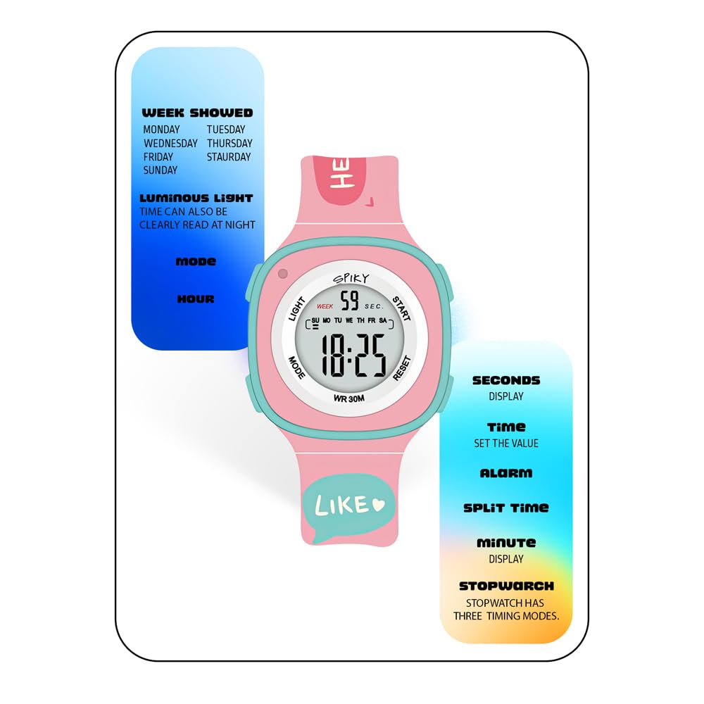 SPIKY Digital Sports Watch for Kids | Multifunctional, Luminous Display, Alarm | Water Resistant & Printed Silicone Strap | Best Birthday Gift Wrist Watches for Girls & Boys | Age 2-14 yrs