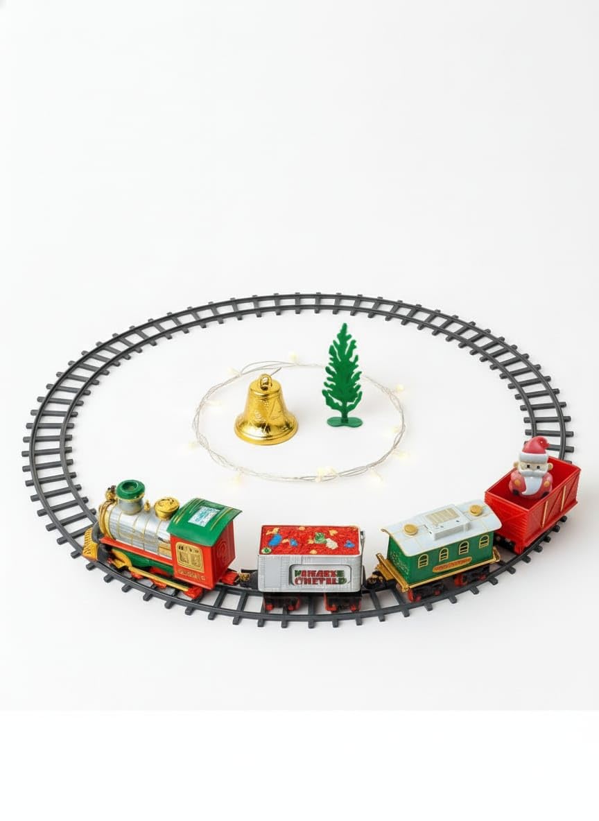 FunBlast Christmas Musical Train Set – 22 Pcs Electric Track Train with Real Water Smoke, Rechargeable Battery, LED Lights and Music, Santa, Bell & Tree Decoration Items for 3+ Years Kids, Boys, Girls