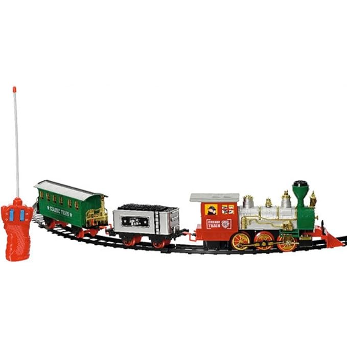 Remote Control Train Set with 345 CM Tracks (14 Pcs) | Battery Operated Classic Toy Train with Light & Sound | Electric RC Engine Train Set for Kids Boys Girls Gift No Smoke