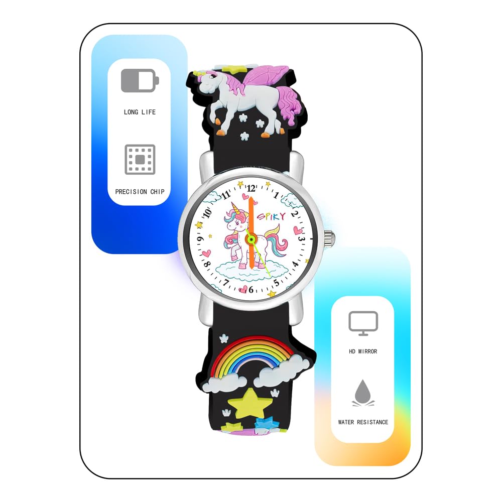 SPIKY Analog Watch for Kids | Unicorn Designer Printed Strap | Water Resistant | Stylish Unisex Best Birthday Gift | Analogue Wrist Watches for Girls & Boys | Age 2-14 yrs