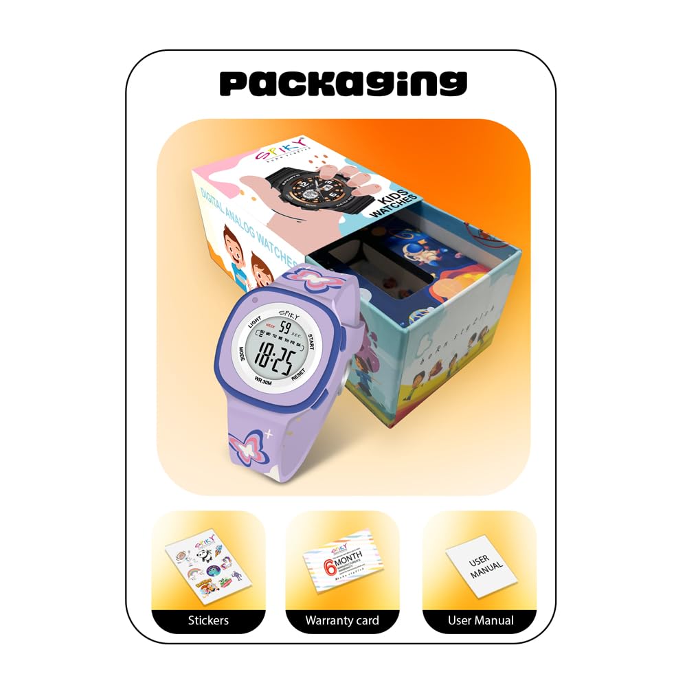 SPIKY Digital Sports Watch for Kids | Multifunctional, Luminous Display, Alarm | Water Resistant & Printed Silicone Strap | Best Birthday Gift Wrist Watches for Girls & Boys | Age 2-14 yrs