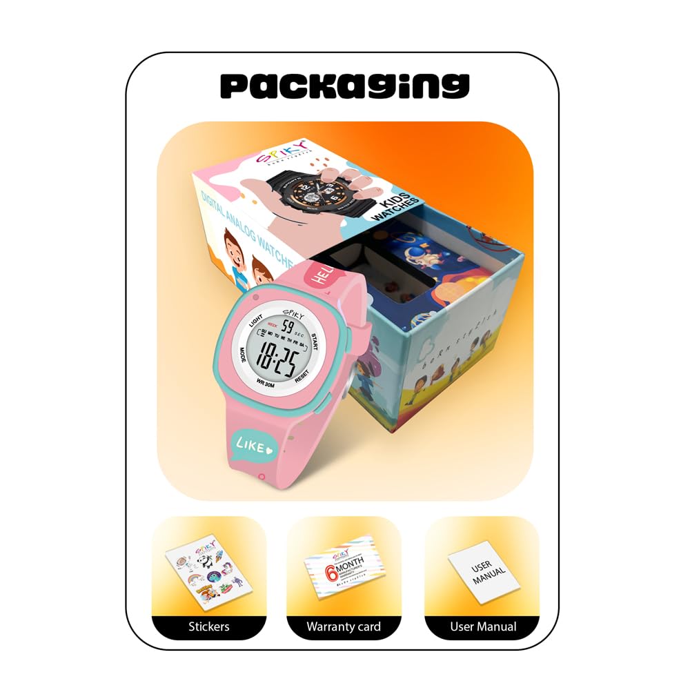SPIKY Digital Sports Watch for Kids | Multifunctional, Luminous Display, Alarm | Water Resistant & Printed Silicone Strap | Best Birthday Gift Wrist Watches for Girls & Boys | Age 2-14 yrs