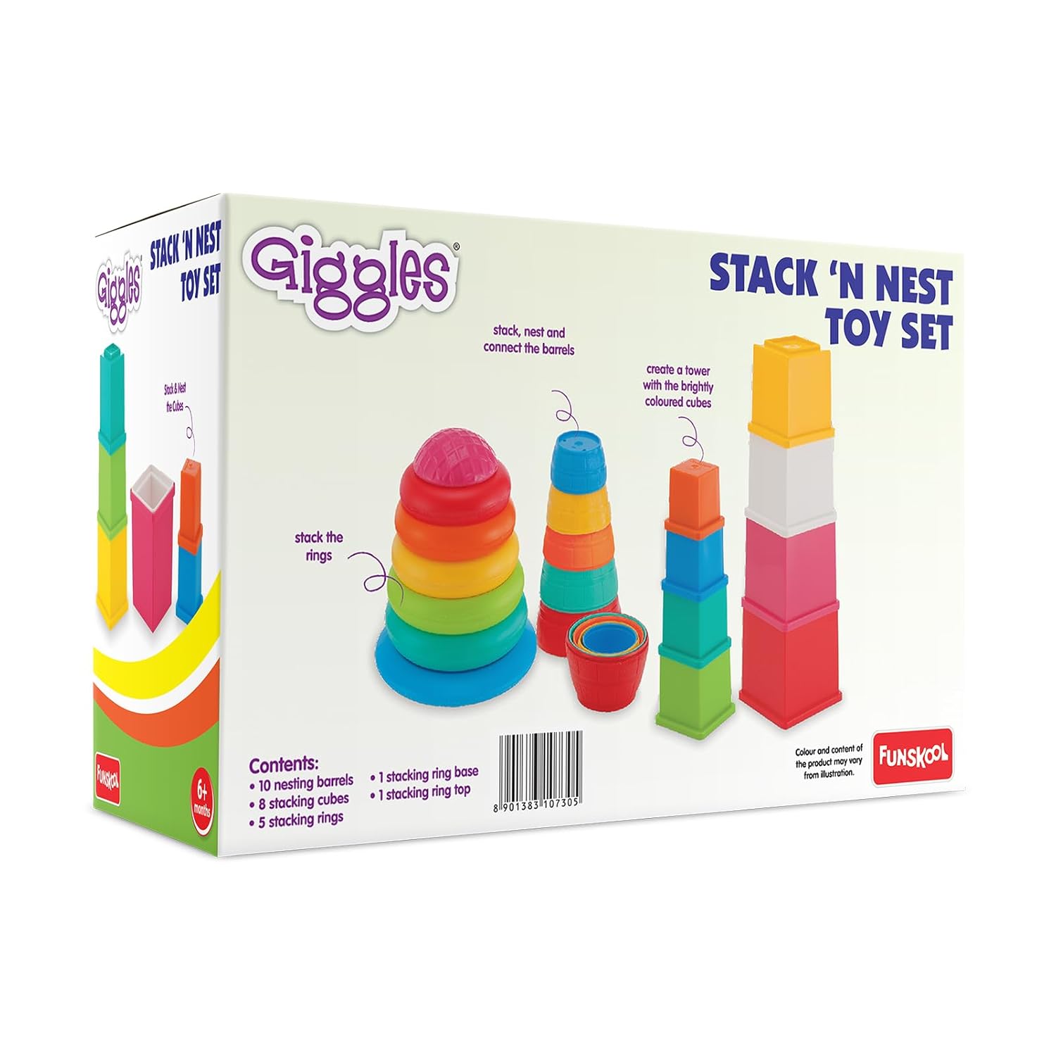 Giggles Funskool Stack N Nest, Nesting & Stackable Toy Blocks for Kids, Encourages Learning & Development, Fun Activity for Babies, Gift Set for Kid, Age 6+ Months
