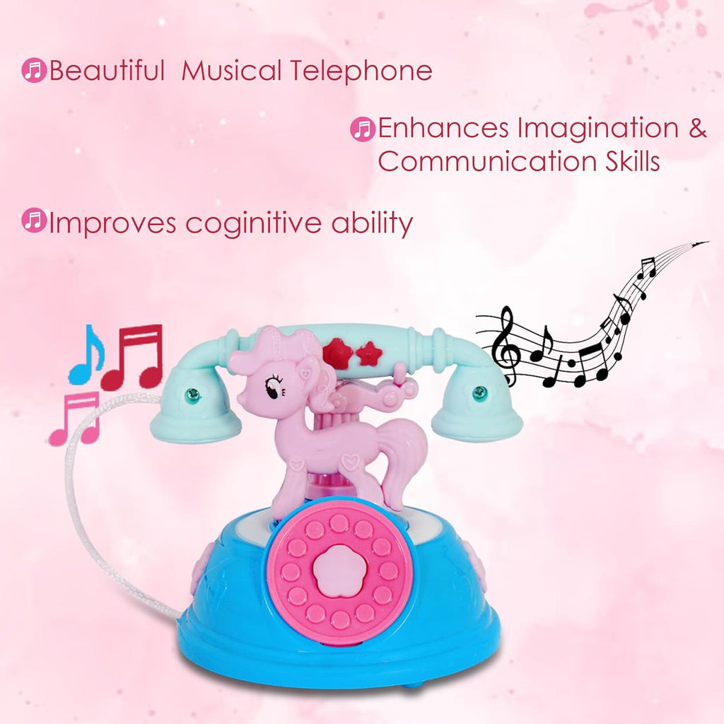 VGRASSP Classic Dial Receiver Simulation Telephone Toy for Kids - Rotating Number Dial with Calling Sound Effect - Storytelling Toy Phone Accompanied with Lights - Color As Per Stock