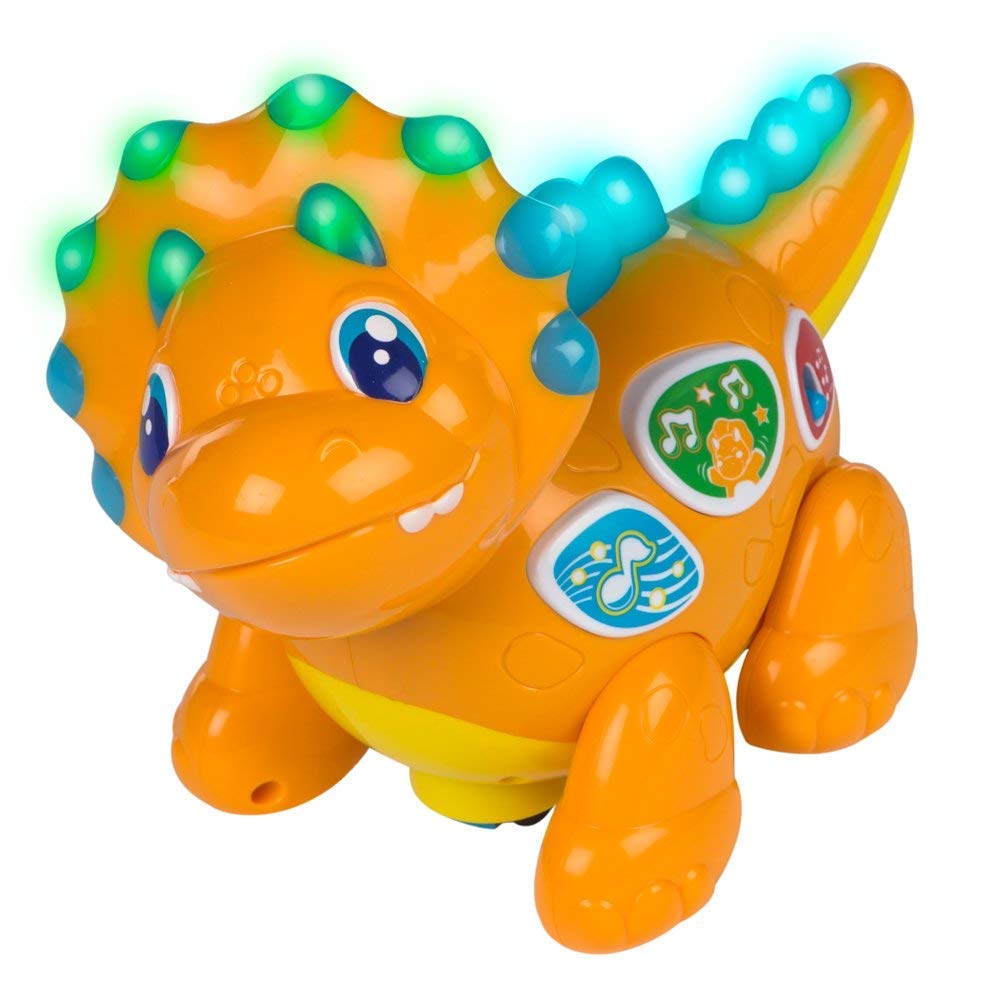 Winfun Adventure Walk Dino, Battery Operated Walking Dinosaur Toy with Learning & Music Modes, Fun Interactive Toys for Kids, Orange/Yellow